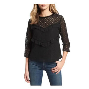 Heart Loom Black Lace Top Size L Frilly Dainty Cocktail Party Blouse